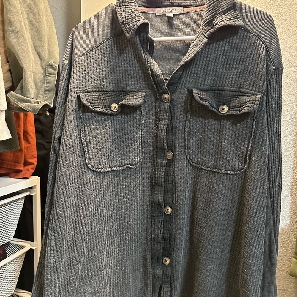 Briggs Gray Waffle Knit Button-Up Shirt